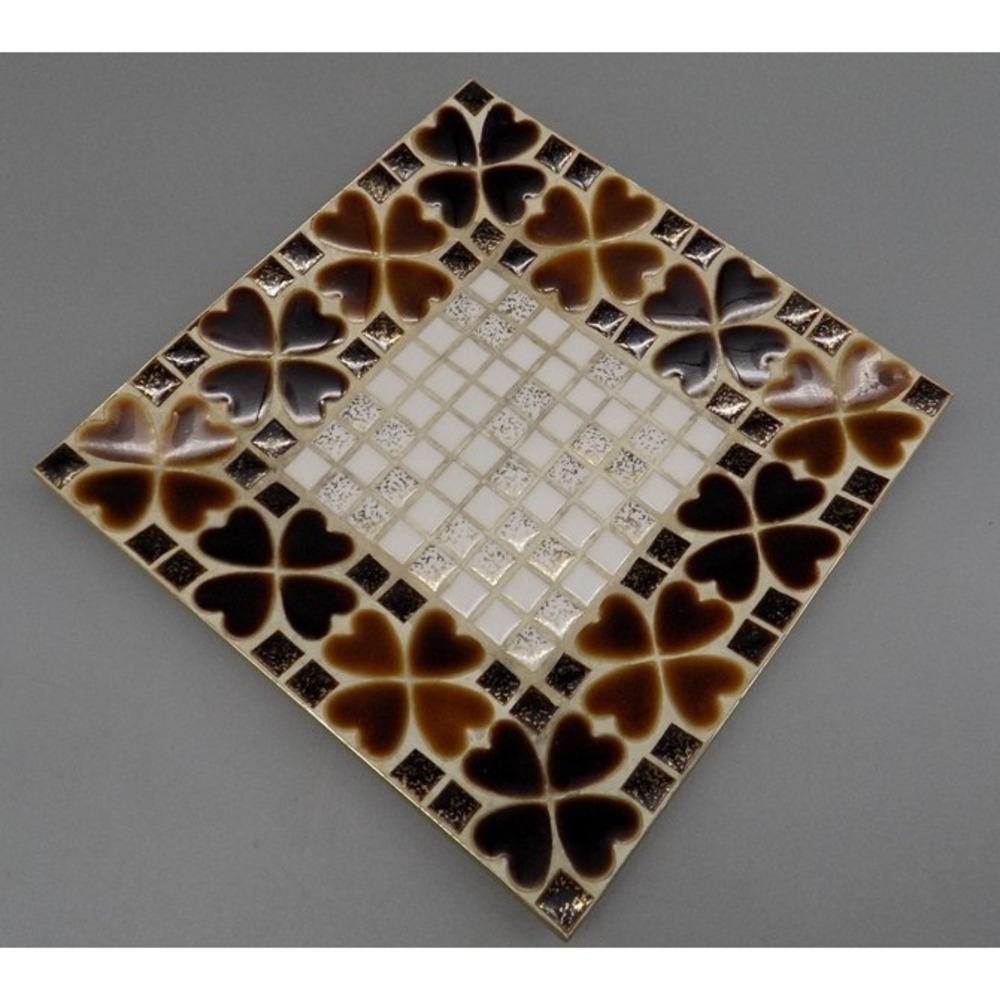 Vintage MCM Clover Mosaic Tile Tray Dish Ashtray Retro Gold Fleck Trinket